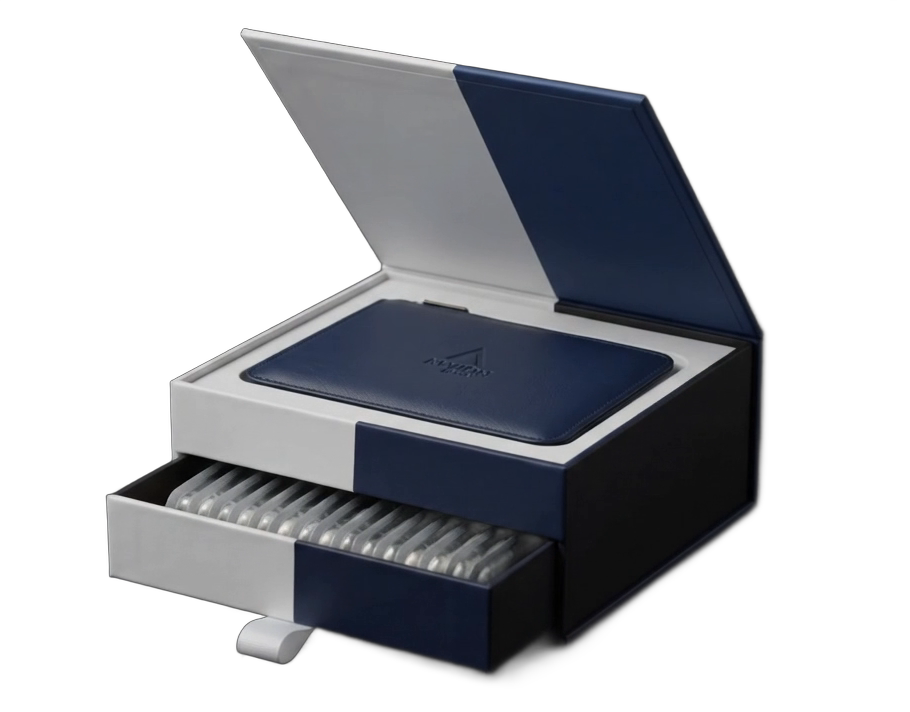 Alvion dual-phase supplement system in an open presentation box